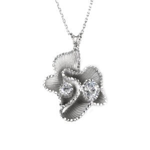white grey flower silver necklace