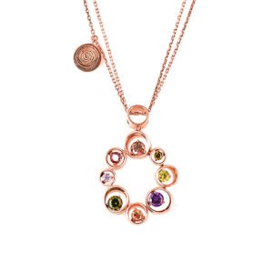 circles with stone rose gold color silver necklace