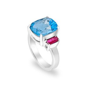 Silver Spinel and Blue Topaz Ring