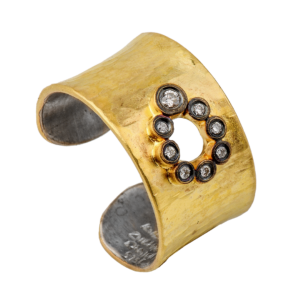 Wide Silver and Gold Diamond Band