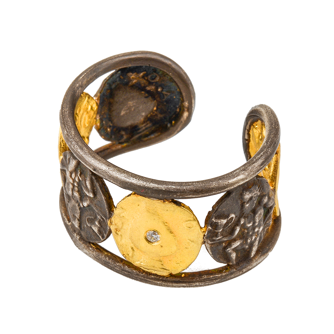 Engraved Silver and Gold Diamond Band - Image 3