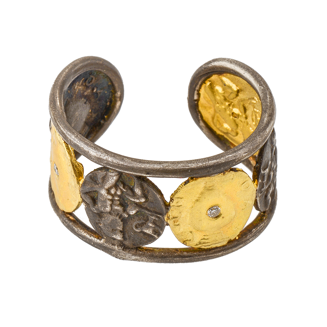 Engraved Silver and Gold Diamond Band - Image 2
