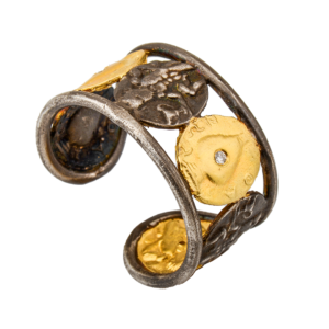 Engraved Silver and Gold Diamond Band