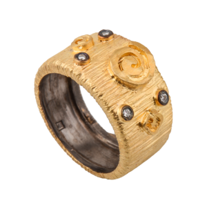 Wide Silver and Gold Diamond Band