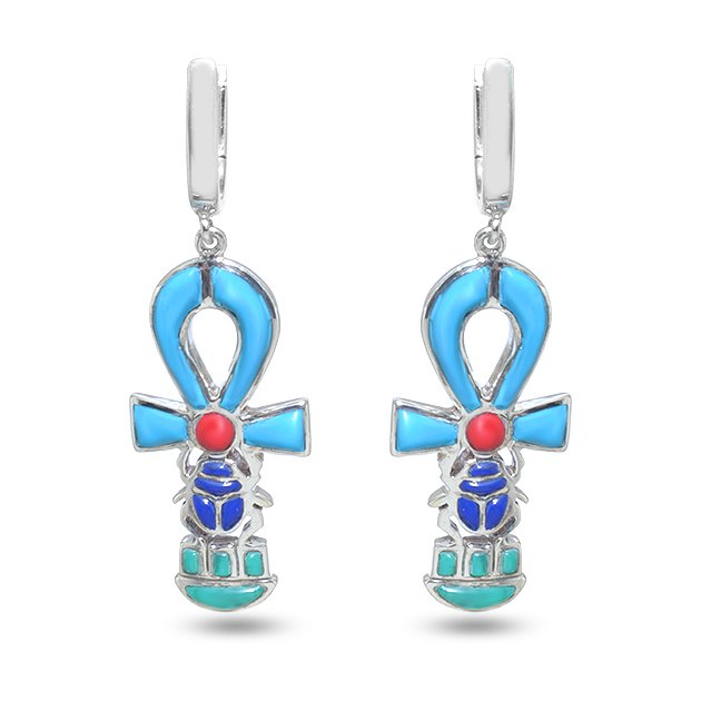 Colored Key of Life Silver Earring - Image 2