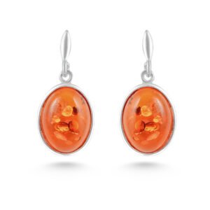 Oval Amber Silver Drop Earrings