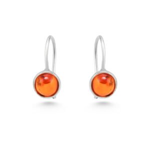 Round Amber Hook Silver Earrings