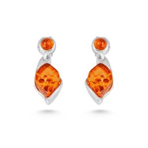 Amber Leaf Silver Earrings
