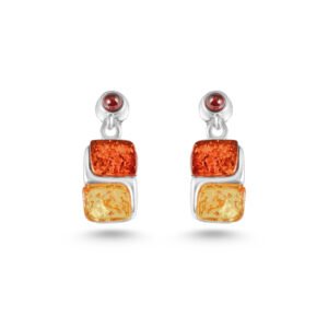 Amber Square Silver Earrings