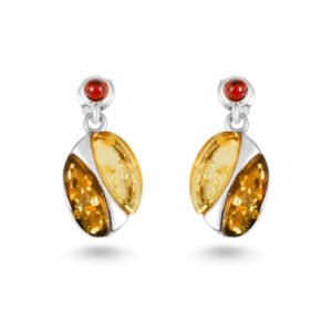 Yellow Amber Leaf Silver Earrings