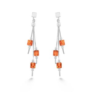 Dangling Amber Cubes Silver Earrings