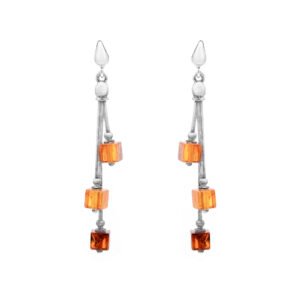 Dangling Multi Color Amber Cubes Silver Earrings