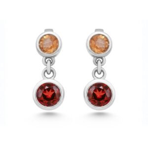 Silver Citrine and Garnet Earrings