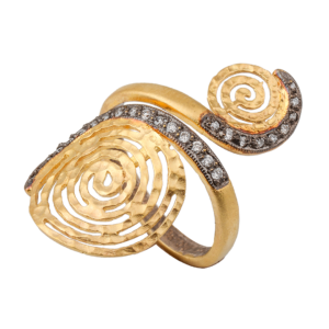 Spiral Silver and Gold Diamond Ring